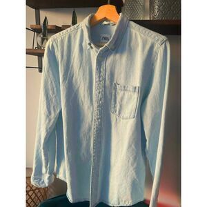 ZARA Men’s Light Blue Denim Button-Down Shirt – Size S 👕🩵